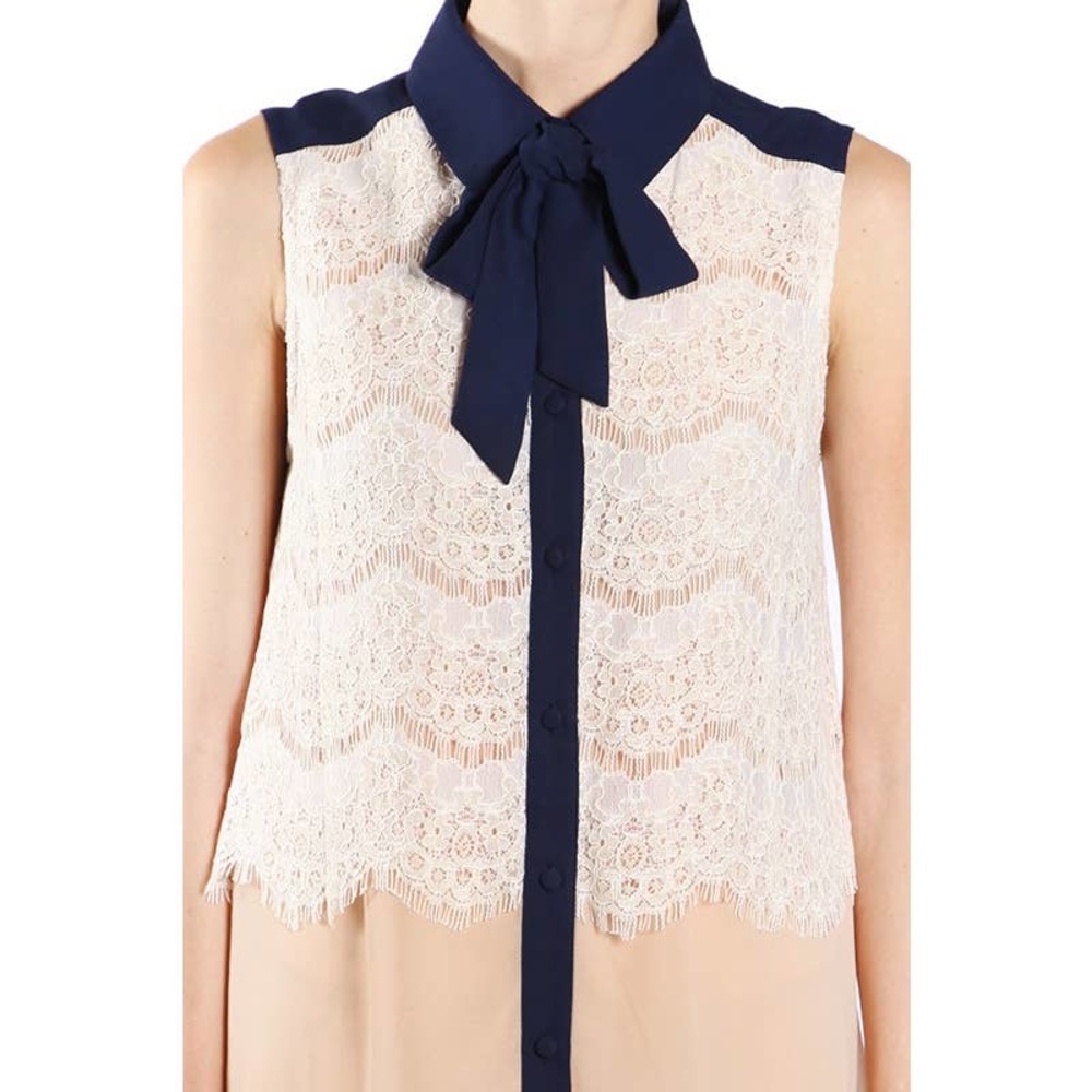 Womens Sleeveless lace button up Blouse